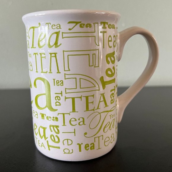 Pair of GIBSON  TEA & COFFEE Ceramic Mugs with Word Cloud Collage Patterns - Picture 2 of 13